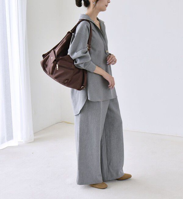 quaranciel「〈洗濯機可能〉ウールライク Vネック スキッパー シャツ & ワイド パンツ セットアップ」|ワンピース|