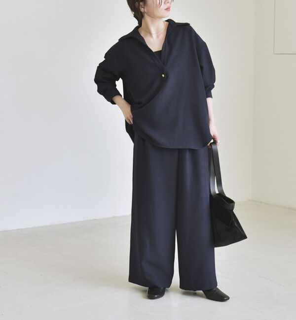quaranciel「〈洗濯機可能〉ウールライク Vネック スキッパー シャツ & ワイド パンツ セットアップ」|ワンピース|