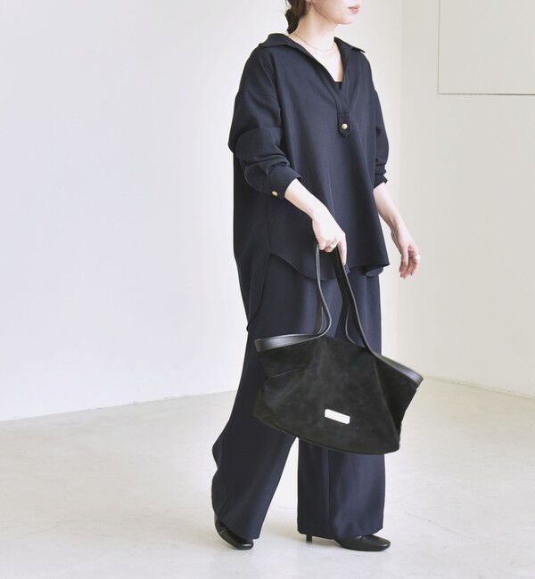 quaranciel「〈洗濯機可能〉ウールライク Vネック スキッパー シャツ & ワイド パンツ セットアップ」|ワンピース|
