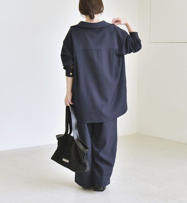 quaranciel「〈洗濯機可能〉ウールライク Vネック スキッパー シャツ & ワイド パンツ セットアップ」|ワンピース|