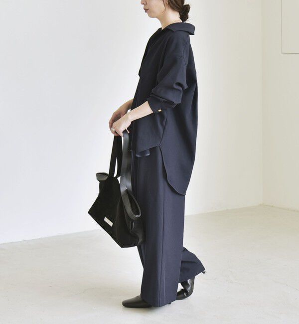 quaranciel「〈洗濯機可能〉ウールライク Vネック スキッパー シャツ & ワイド パンツ セットアップ」|ワンピース|