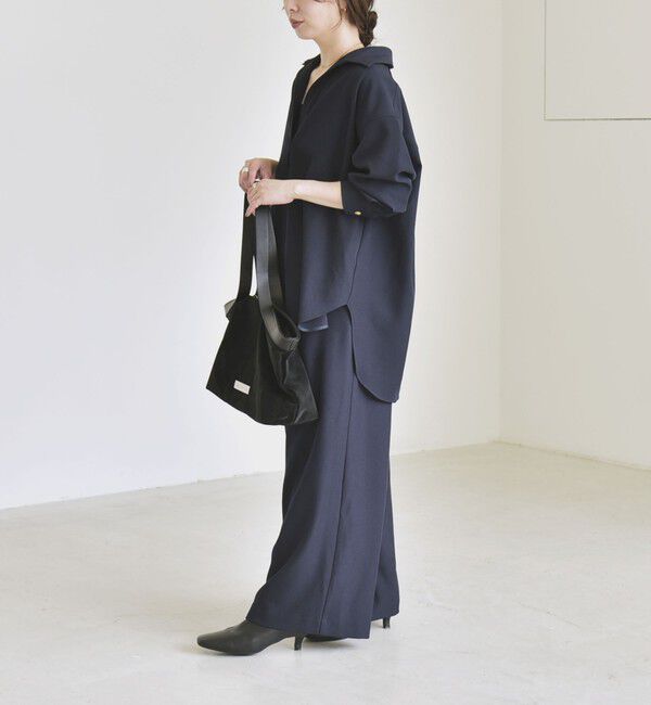 quaranciel「〈洗濯機可能〉ウールライク Vネック スキッパー シャツ & ワイド パンツ セットアップ」|ワンピース|