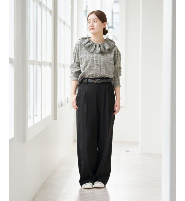 IENA「ストレッチツイルセミワイドパンツ」|スラックス|