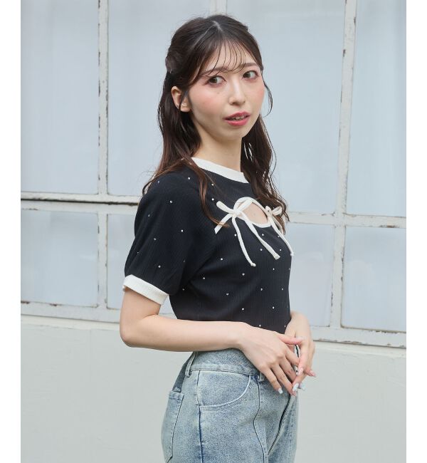  「デコルテオープンラインストーントップス」|Tシャツ・カットソー|