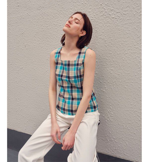allureville「【セットアップ対応可能】チェックスクエアスリーブレスプルオーバー」|シャツ・ブラウス|