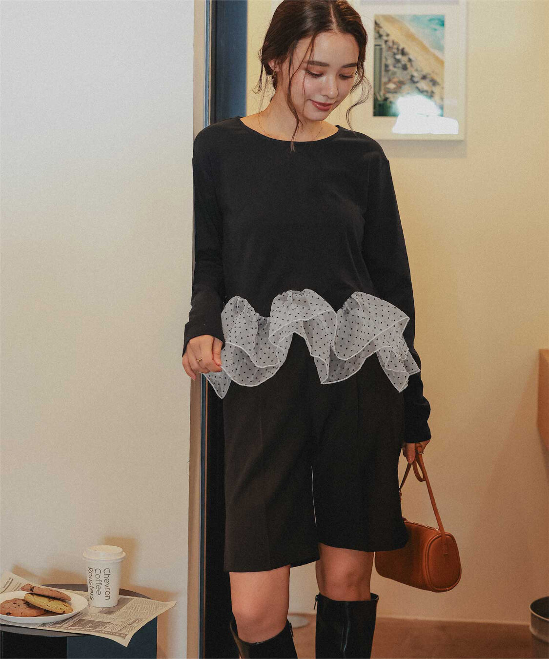 titivate「裏起毛ウェーブフリル長袖トップス」|Tシャツ・カットソー|