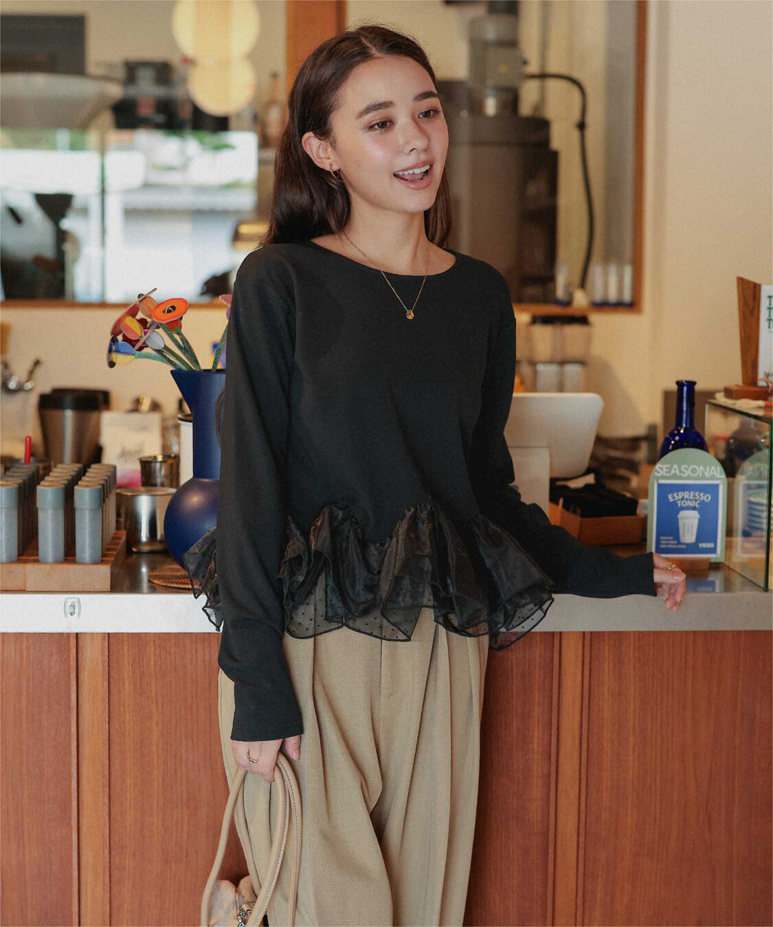 titivate「裏起毛ウェーブフリル長袖トップス」|Tシャツ・カットソー|