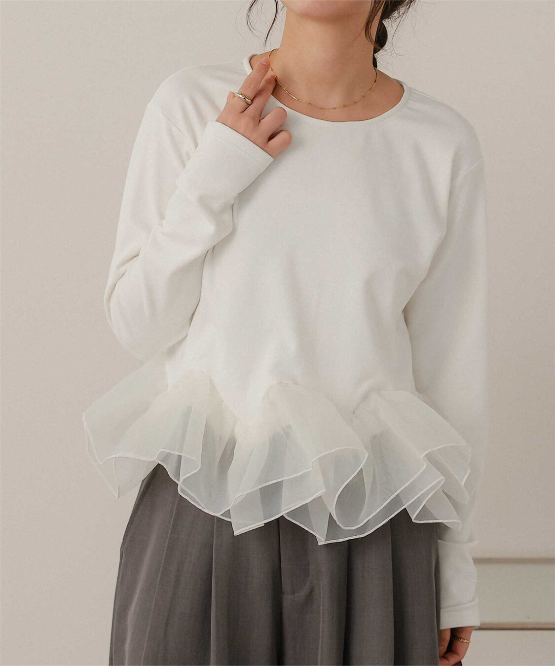 titivate「裏起毛ウェーブフリル長袖トップス」|Tシャツ・カットソー|