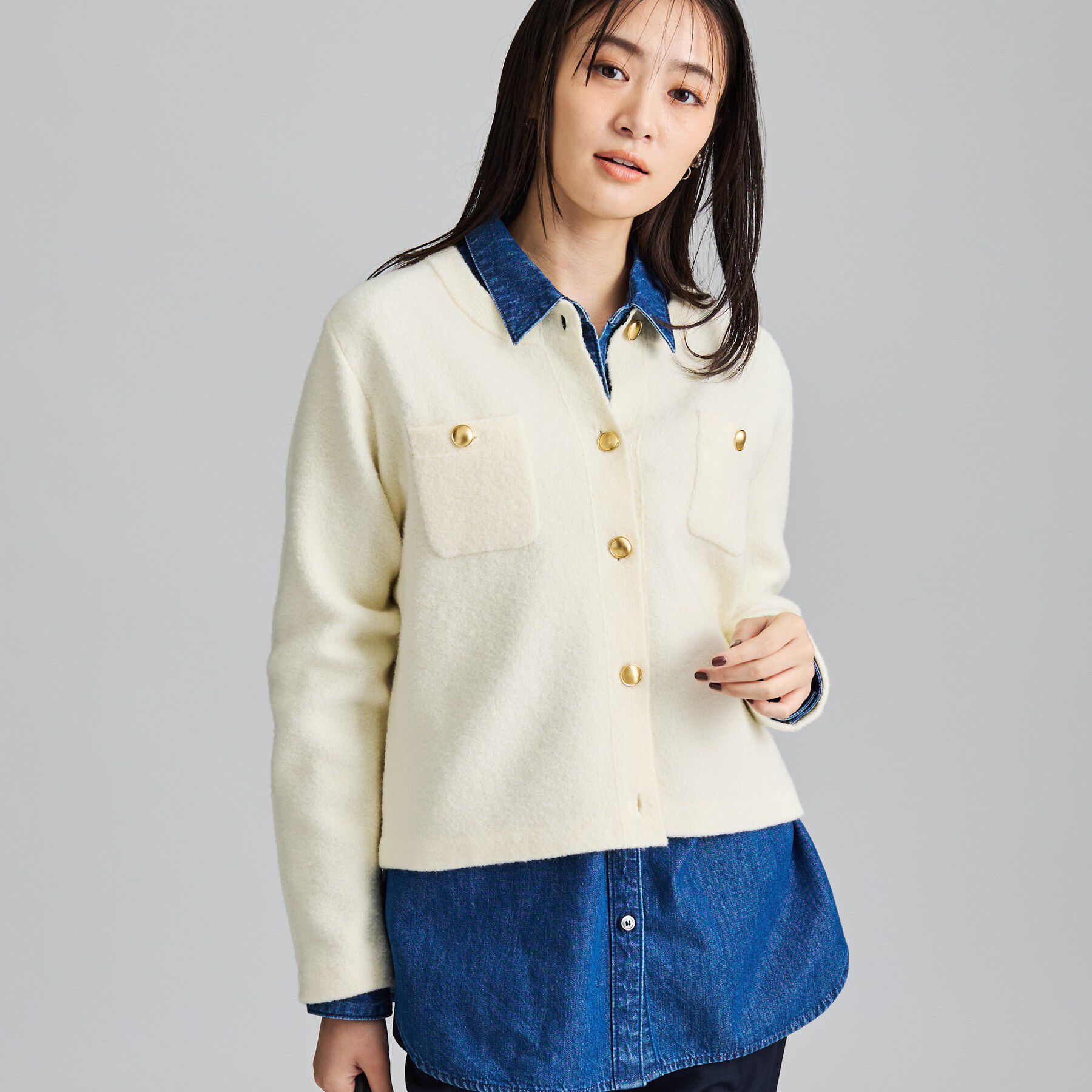 INDIVI「【軽やか】ブークレニットジャケット」|カーディガン|