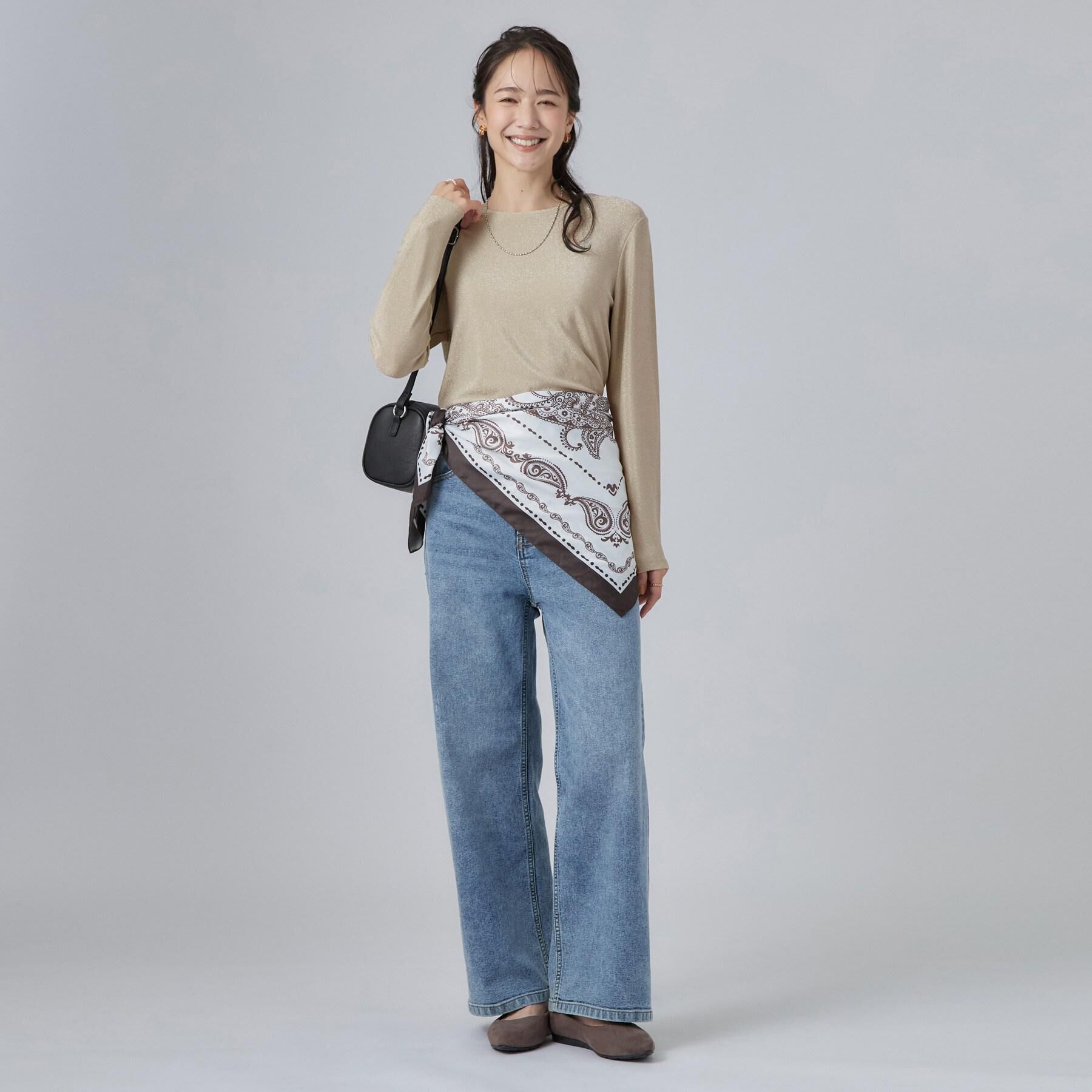 SHOO･LA･RUE「【S-LL/ストレッチ/色落ちしにくいネイビー】脚がまっすぐきれいに見える ワイドストレートデニムパ」|デニム|