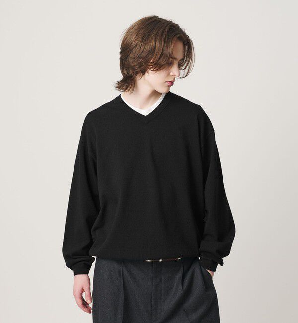 BEAUTY&YOUTH UNITED ARROWS「KNITEE フェザー コットン Vネック ニット Tシャツ ウォッシャブル」|ニット・セーター|