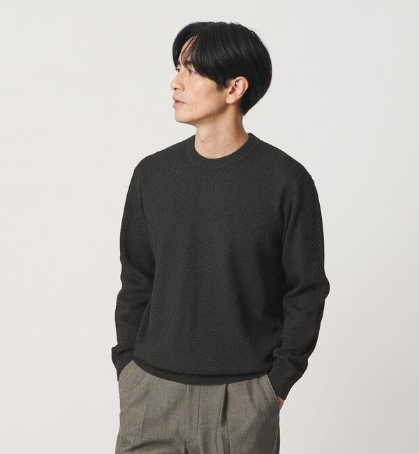 BEAUTY&YOUTH UNITED ARROWS「ガスコットン ツイル アゼ クルーネック ニット」|ニット・セーター|DK.GRAY