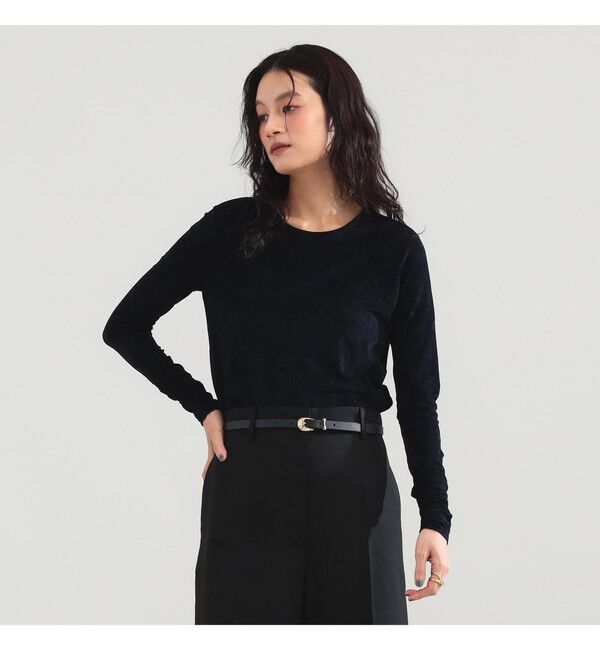 Demi-Luxe BEAMS 「トリアセテート クルーネック ベロア Tシャツ」|Tシャツ・カットソー|NAVY