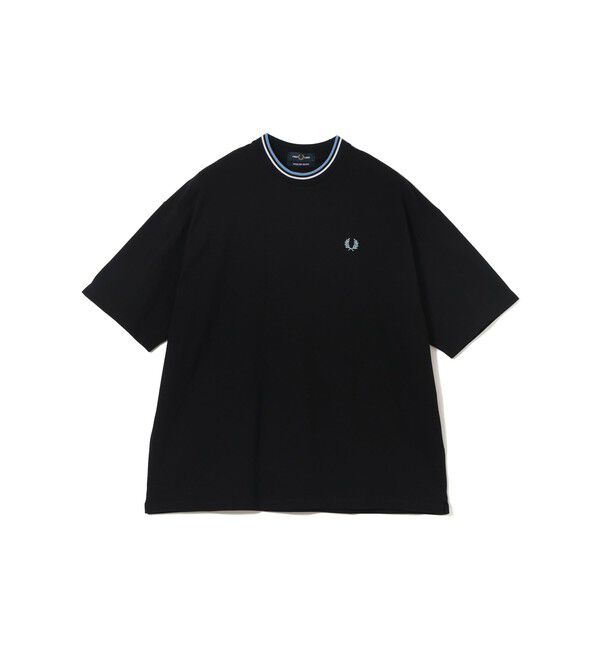 BEAMS「BEAMS｜【別注】FRED PERRY / Oversized Tipped Pique T-shirt｜Tシャツ｜半袖 鹿の子素材」|Tシャツ・カットソー|BLACK