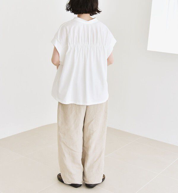 quaranciel「quaranciel:〈手洗い可能〉ギャザー スキッパー バンドカラー プルオーバー」|Tシャツ・カットソー|