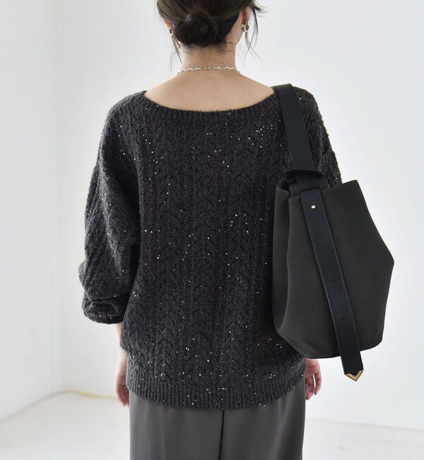 quaranciel「《予約》〈手洗い可能〉スパンコール 透かし編み ルーズ ニット」|ニット・セーター|
