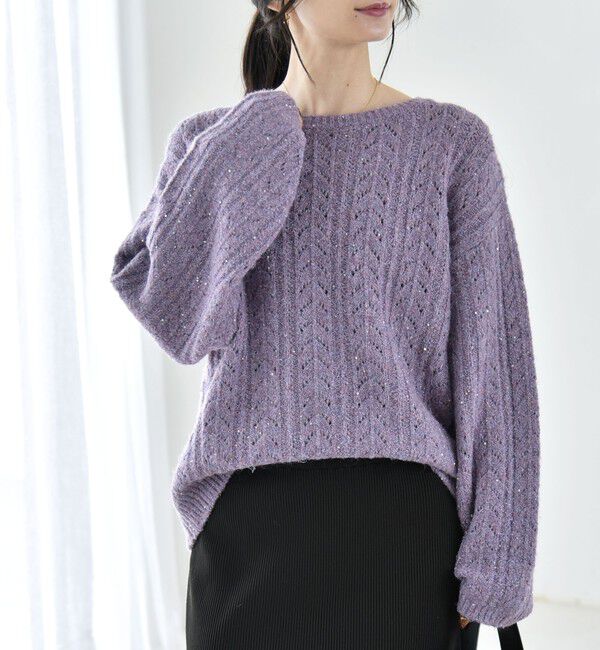 quaranciel「《予約》〈手洗い可能〉スパンコール 透かし編み ルーズ ニット」|ニット・セーター|
