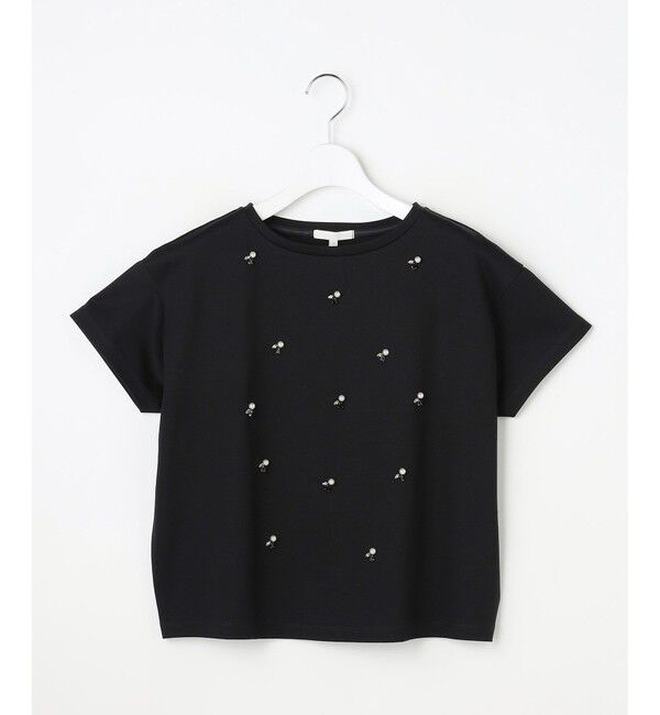 自由区「【きれい目カジュアル・顔まわり華やか】ビジュー Tシャツ」|Tシャツ・カットソー|