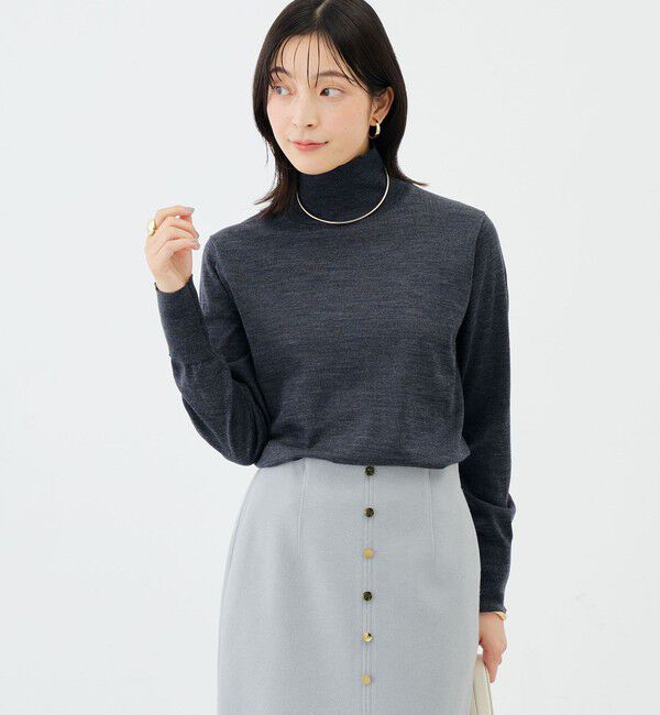 NOLLEY'S sophi「【新色追加】【一部WEB限定カラー】《抗ピンリング/手洗い可能》ウール100 18Ｇハイネックプルオーバー」|ニット・セーター|チャコールグレー