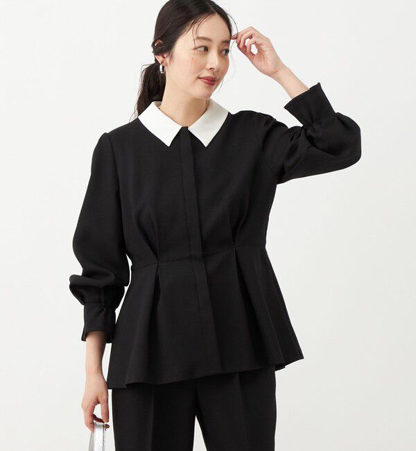 NOLLEY'S「《セットアップ対応》ウォッシャブルウールライクペプラムブラウス」|シャツ・ブラウス|ブラック
