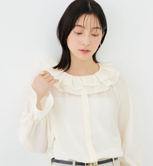 NOLLEY'S sophi「ウォッシャブルシアーフリルネックブラウス」|シャツ・ブラウス|