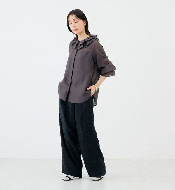 NOLLEY'S sophi「ウォッシャブルシアーフリルネックブラウス」|シャツ・ブラウス|