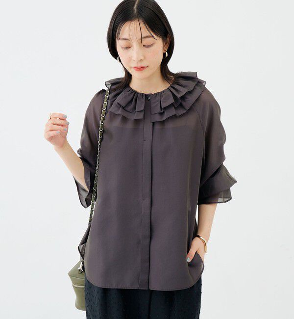 NOLLEY'S sophi「ウォッシャブルシアーフリルネックブラウス」|シャツ・ブラウス|