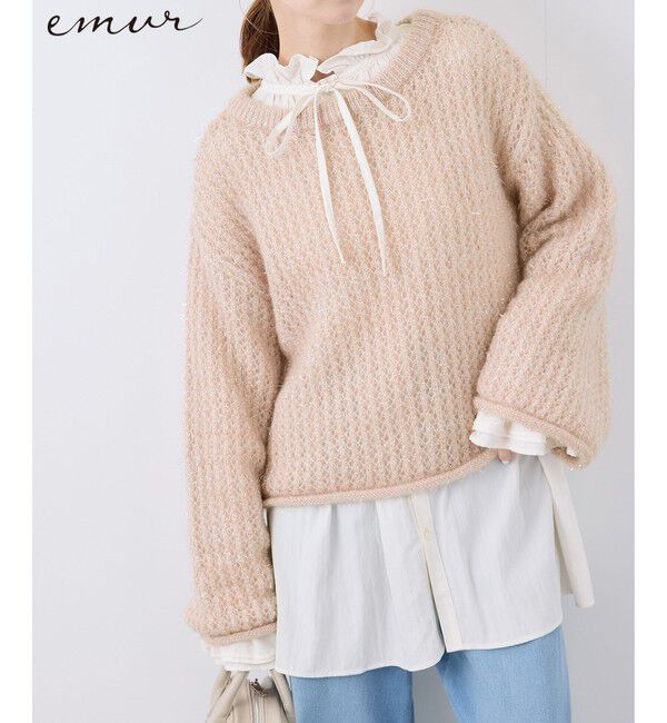 Rope&rsquo;Picnic「【emur/エミュール】フェザーラメメッシュ編みニット」|ニット・セーター|ピンク(63)