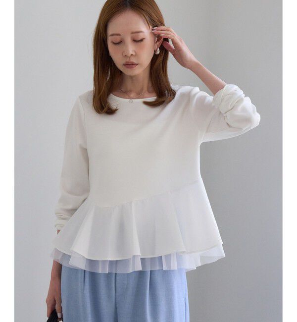 Rope&rsquo;Picnic「異素材ドッキング アシンメトリーペプラムカットトップス」|Tシャツ・カットソー|ホワイト(10)