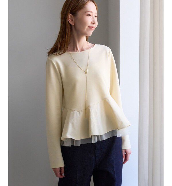 Rope&rsquo;Picnic「異素材ドッキング アシンメトリーペプラムカットトップス」|Tシャツ・カットソー|クリーム(83)