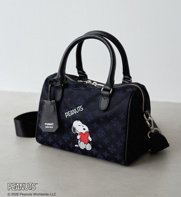 「《PEANUTS&times;russet》ナイロンジャガードミニボストンバッグ」|ボストンバッグ|ネイビー