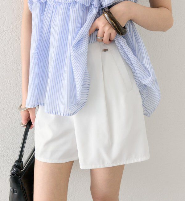  「プレート付きタックショートパンツ」|チノ|オフホワイト