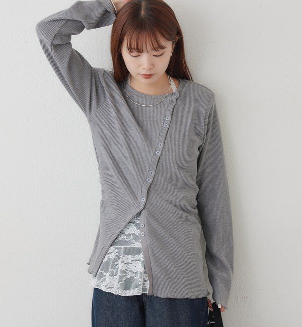  「肩パット付きリブカーディガン」|Tシャツ・カットソー|
