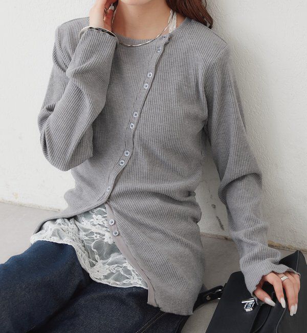 「肩パット付きリブカーディガン」|Tシャツ・カットソー|