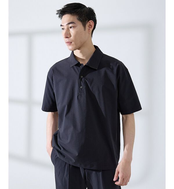ABAHOUSE「【セットアップ対応】360&deg;ストレッチ リップストップ リラックス ポロシャツ/」|ポロシャツ|ネイビー