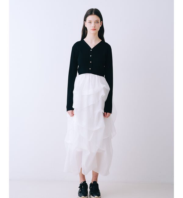 SELFIST「【kariさんコラボ】新色追加！カーディガン&times;ニットドッキングチュールワンピース」|ワンピース|