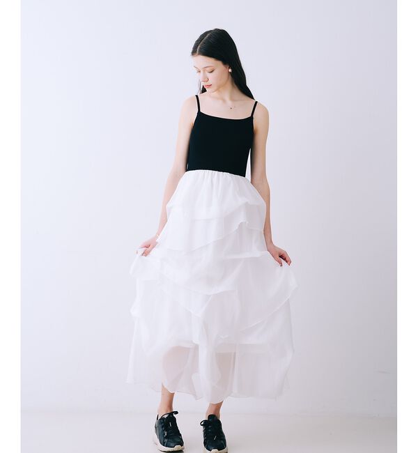 SELFIST「【kariさんコラボ】新色追加！カーディガン&times;ニットドッキングチュールワンピース」|ワンピース|