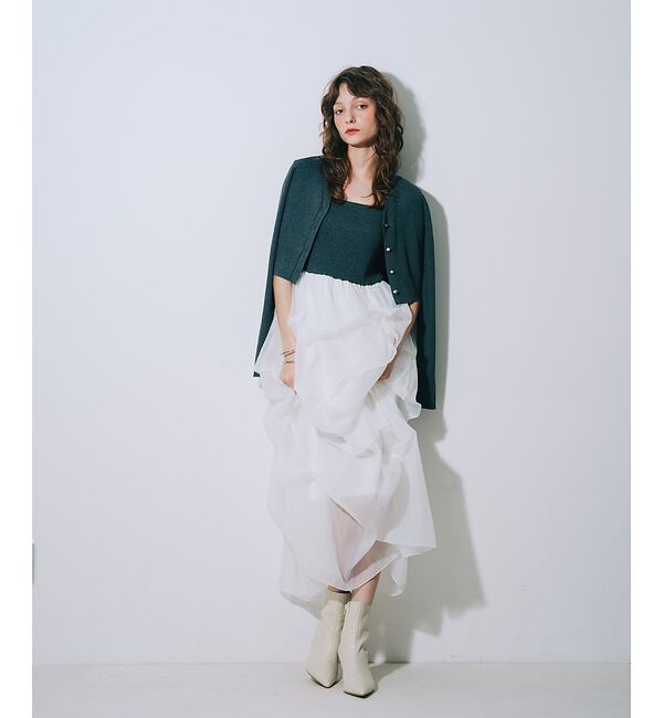SELFIST「【kariさんコラボ】新色追加！カーディガン&times;ニットドッキングチュールワンピース」|ワンピース|グレー