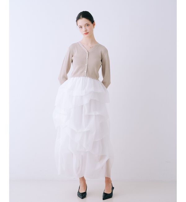 SELFIST「【kariさんコラボ】新色追加！カーディガン&times;ニットドッキングチュールワンピース」|ワンピース|