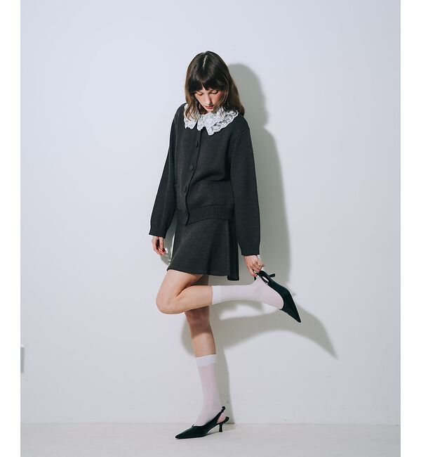 SELFIST「【kariさんコラボ】レース衿カーデ&times;ミニスカートSET」|ニット・セーター|