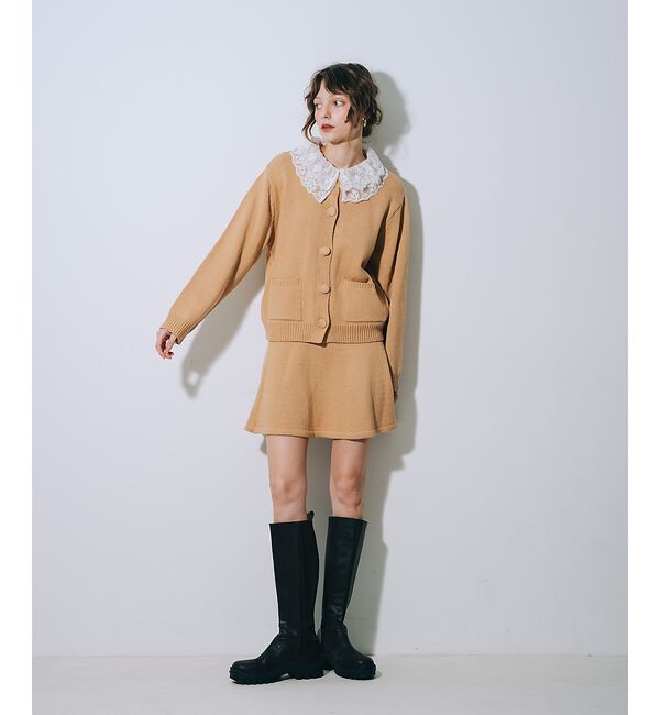 SELFIST「【kariさんコラボ】レース衿カーデ&times;ミニスカートSET」|ニット・セーター|