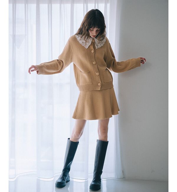 SELFIST「【kariさんコラボ】レース衿カーデ&times;ミニスカートSET」|ニット・セーター|