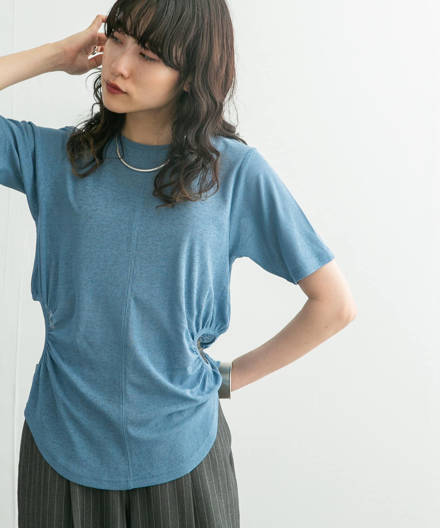  「サイドオープンカットソー」|Tシャツ・カットソー|ブルー
