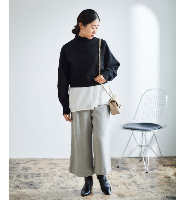 le.coeur blanc「ウォッシャブルツイードライクタックワイドクロップドパンツ」|その他|
