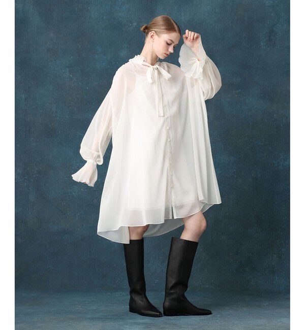 LOULOU WILLOUGHBY「プリーツディテールシフォンワンピース」|ワンピース|