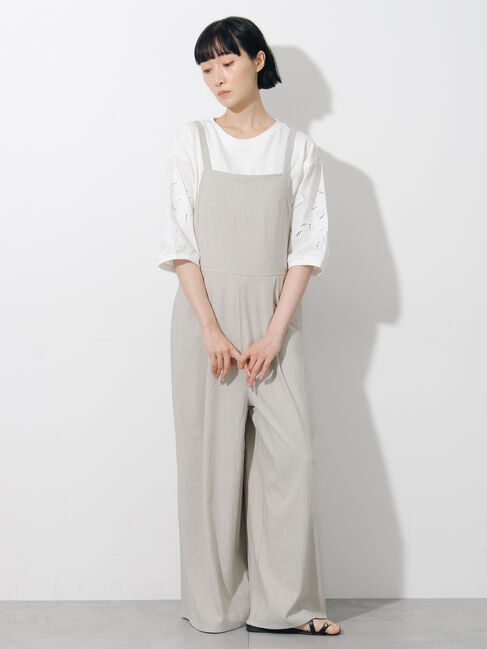 Samansa Mos2「麻レーヨンストレッチサロペット」|その他|グリーン