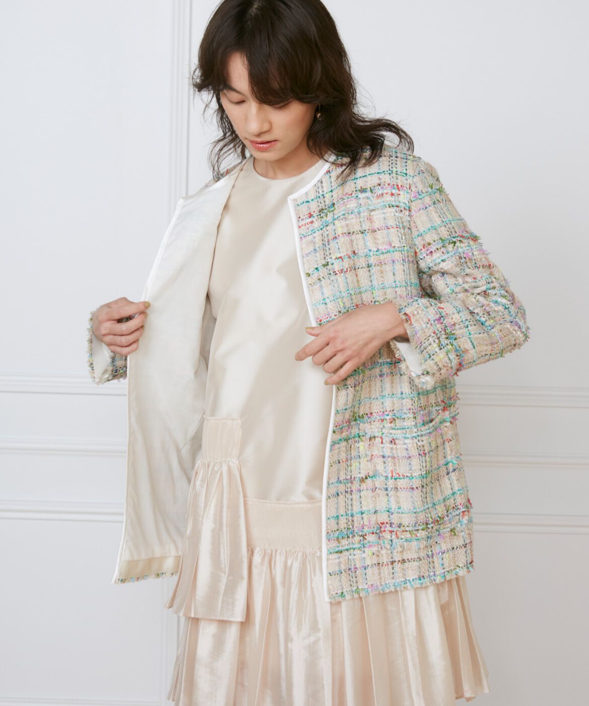 INED「ツイードジャケット《la veille by SUPERIOR CLOSET》」|ノーカラージャケット|