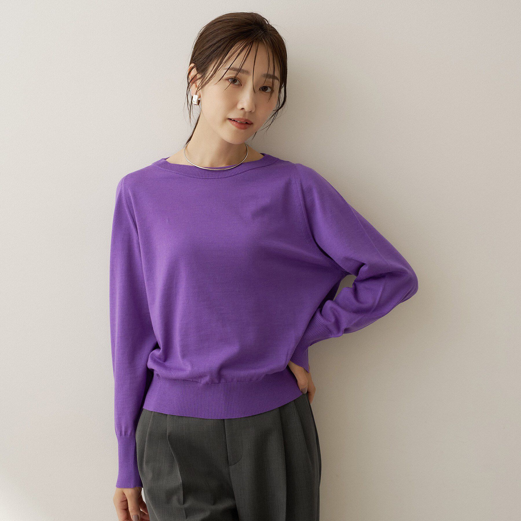 UNTITLED「【アンサンブル可能/オンオフ使える】シルクウールカシミヤプルオーバー」|ニット・セーター|パープル(081)