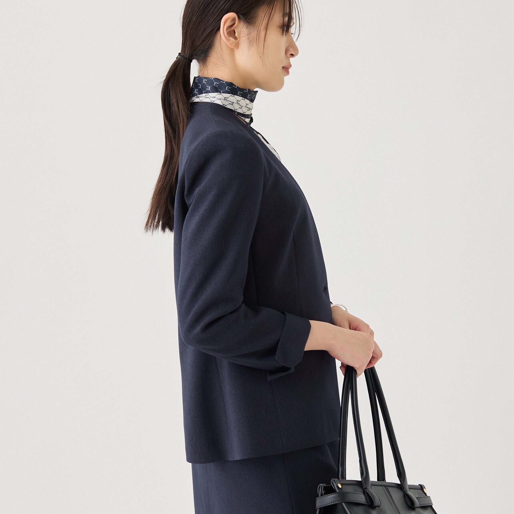 INDIVI「【洗える／通勤／スーツ】メランジストレッチ ノーカラージャケット」|ノーカラージャケット|