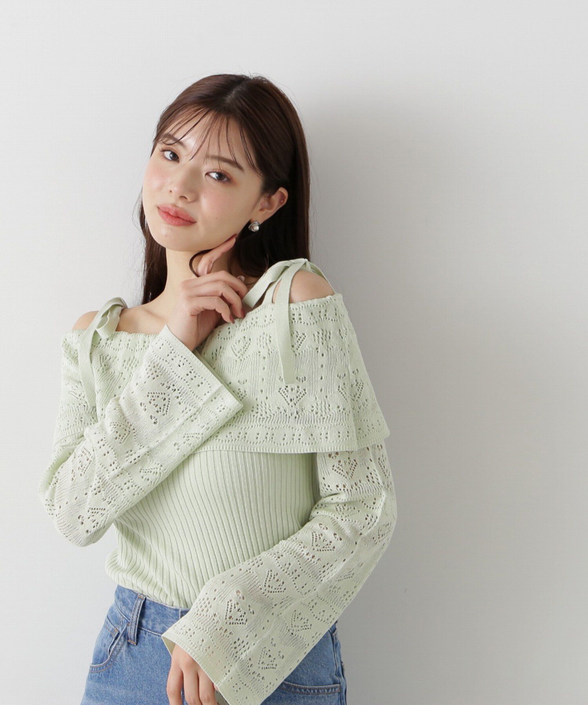 PROPORTION BODY DRESSING「透かし編みオフショルニット」|ニット・セーター|ミント